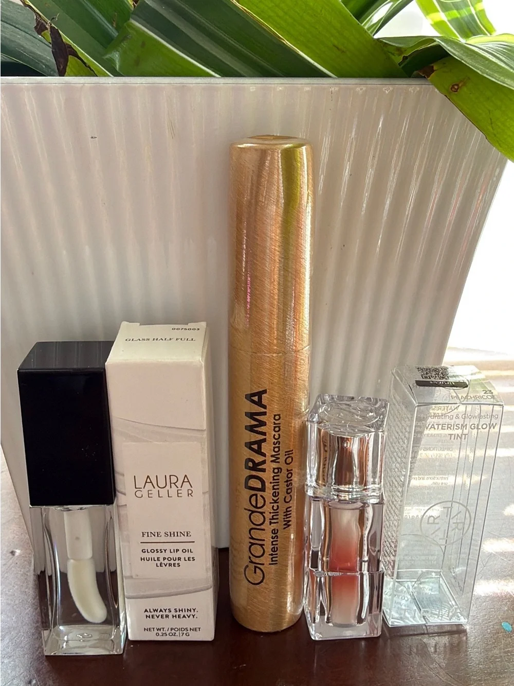 Laura Geller Glossy Lip Oil + Grande Drama Mascara + Tirtir Glow